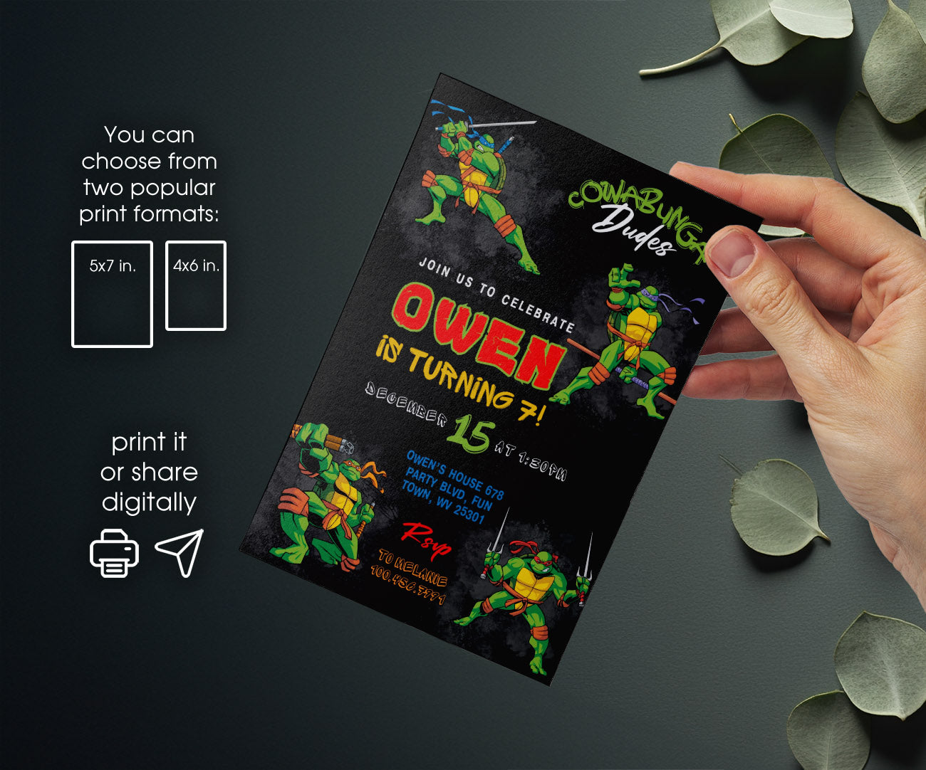 Teenage Mutant Ninja Turtles customizable invitation template | Share or Print | boy | OJ682