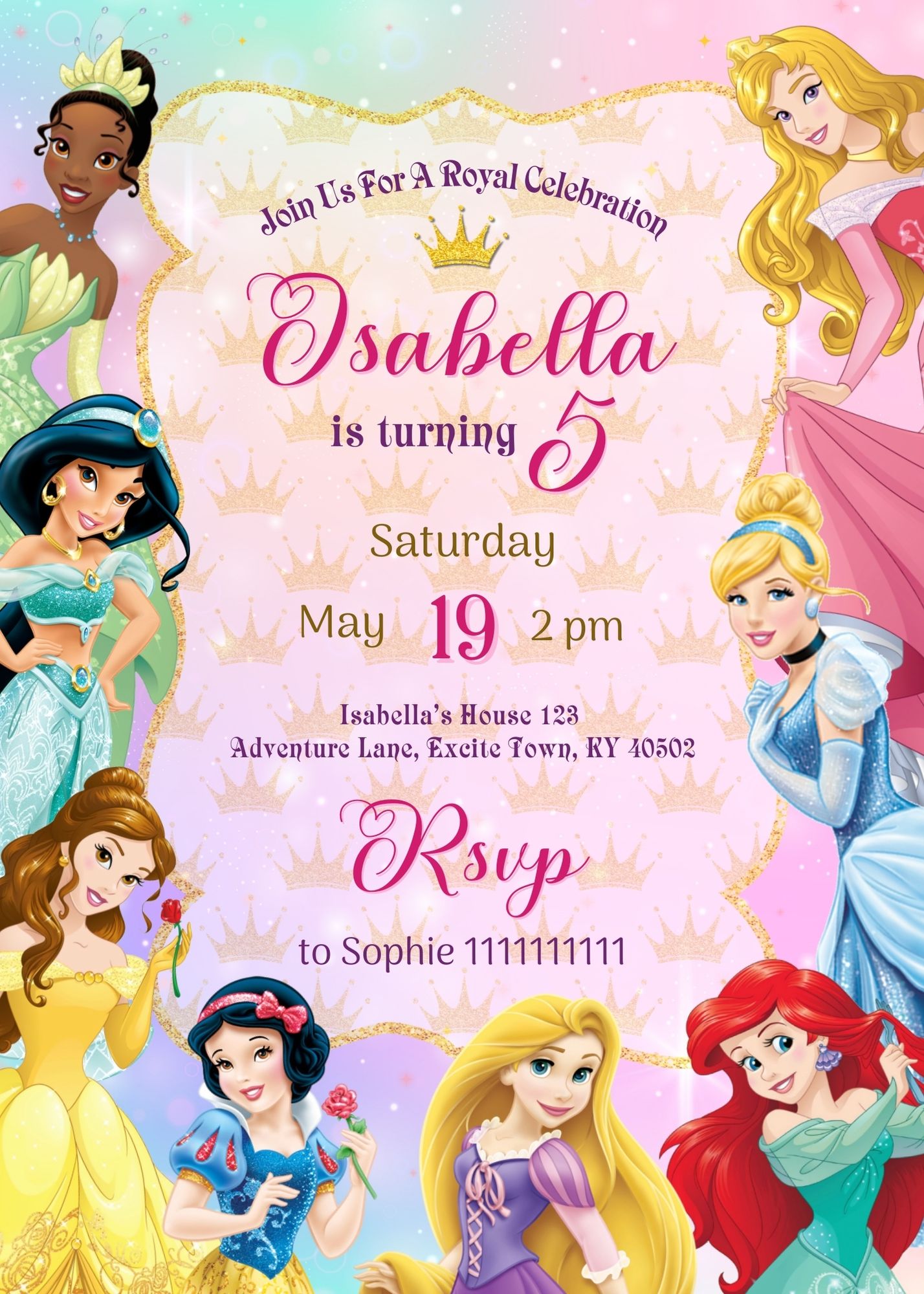 Disney Princess customizable invitation template | Share or Print | girl | MA328