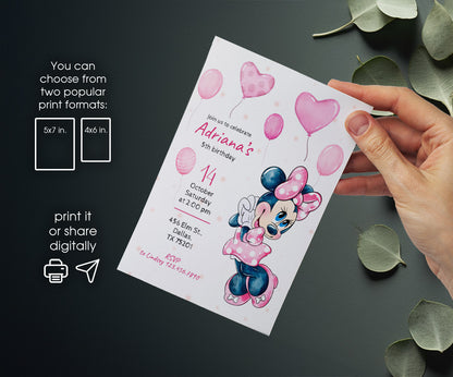 Minnie Mouse Disney Mickey customizable invitation template | Share or Print | girl | AE180