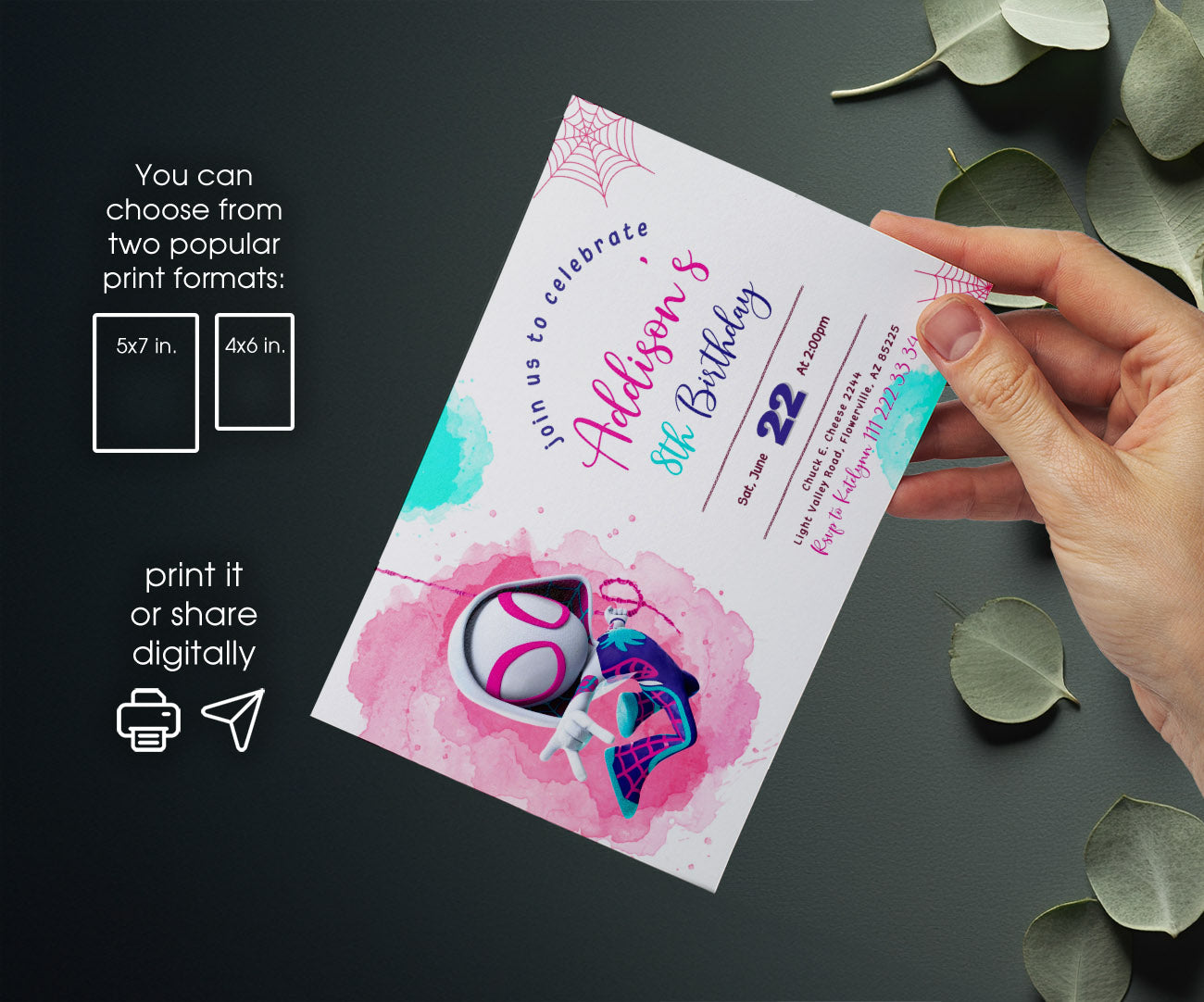 Spider Gwen Ghost Spidey customizable invitation template | Share or Print | girl | RP265