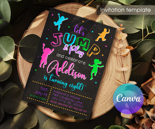 Trampoline Jump Party customizable invitation template | Share or Print | HQ677