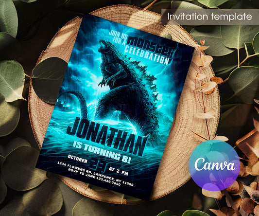 Godzilla and King Kong customizable invitation template | Share or Print | AQ157