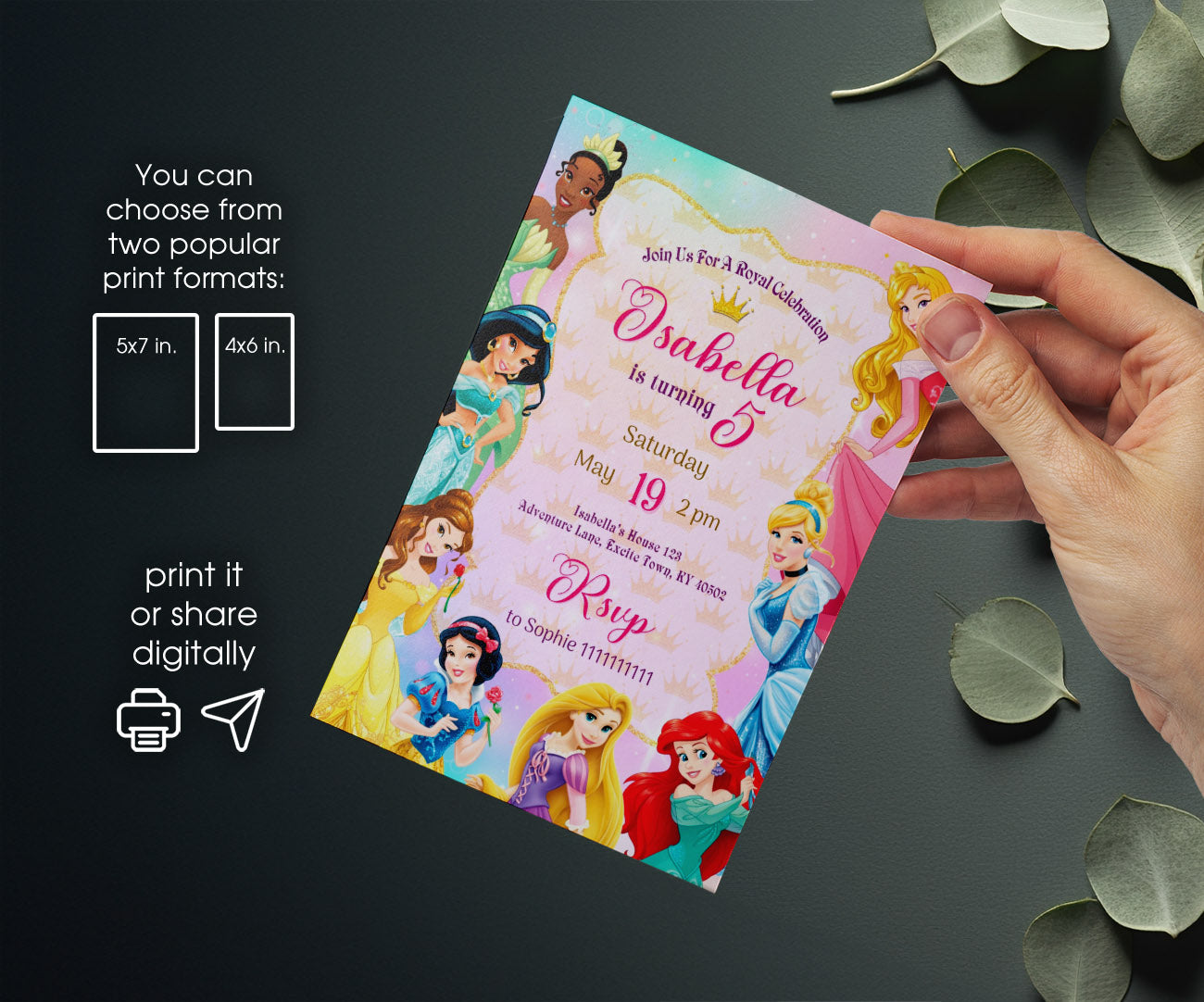Disney Princess customizable invitation template | Share or Print | girl | MA328