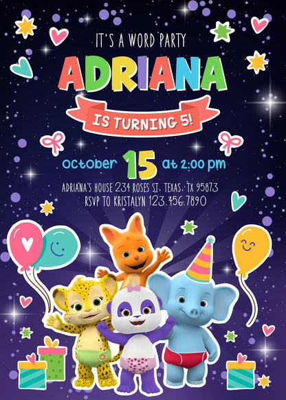 Word Party customizable invitation template | Share or Print | RV557
