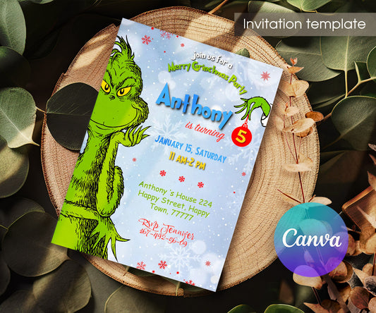 The Grinch  Merry Grinchmas customizable invitation template | Share or Print | JD741