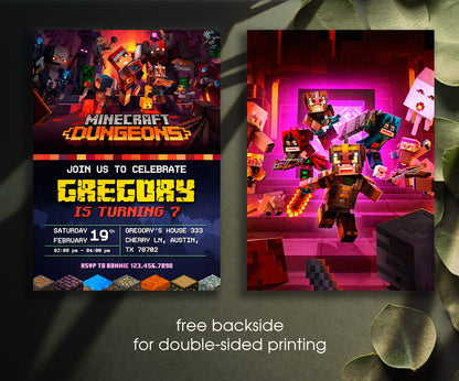 Minecraft Gamer customizable invitation template | Share or Print | LJ413