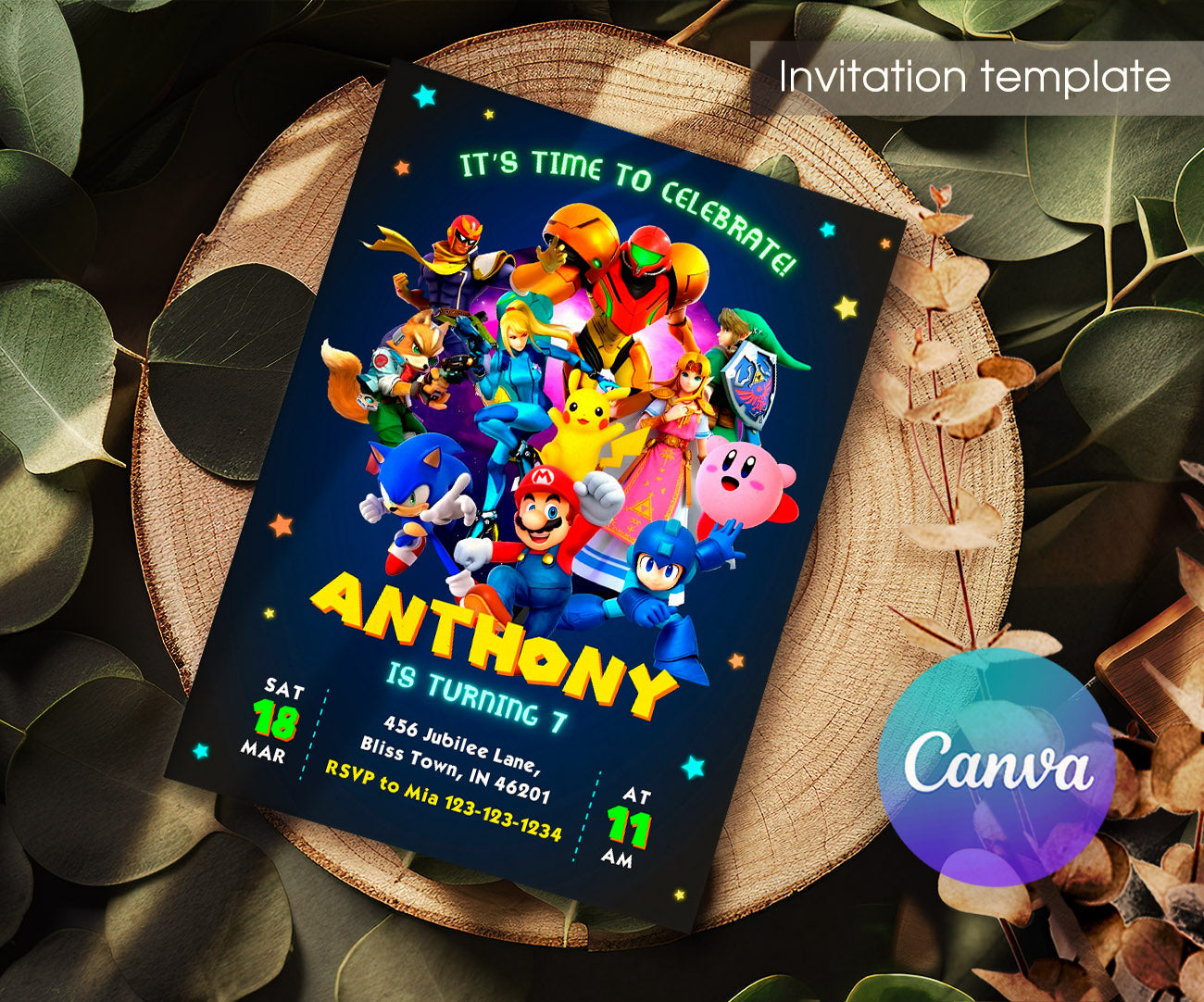 Super Smash Mario Bros customizable invitation template | Share or Print | WB668