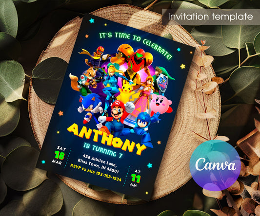 Super Smash Mario Bros customizable invitation template | Share or Print | WB668