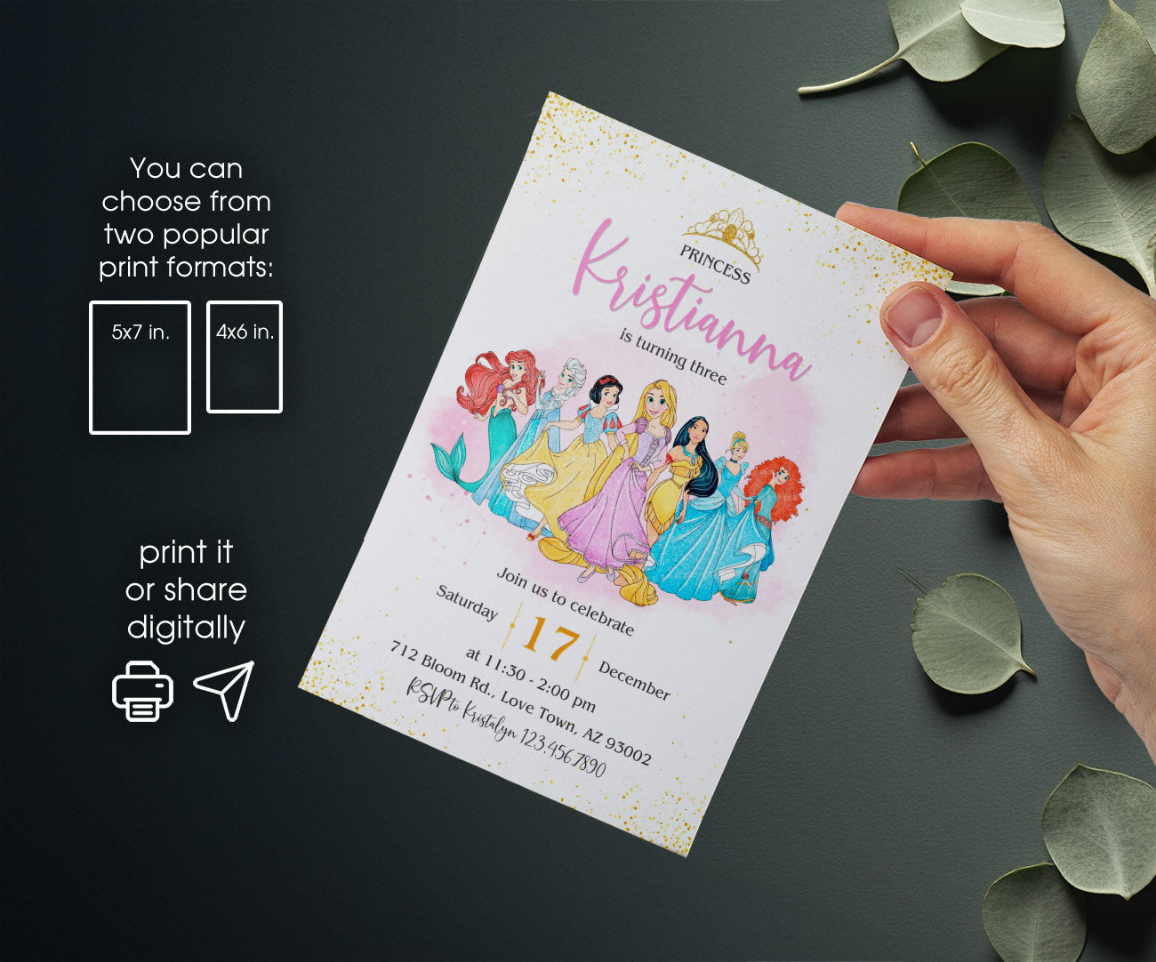 Disney Princess customizable invitation template | Share or Print | girl | HB906
