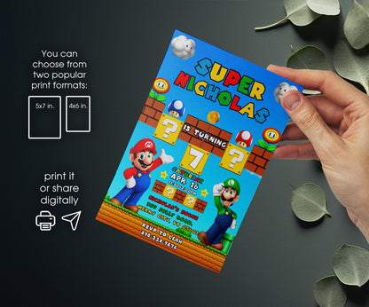 Super Mario Bros customizable invitation template | Share or Print | NU265