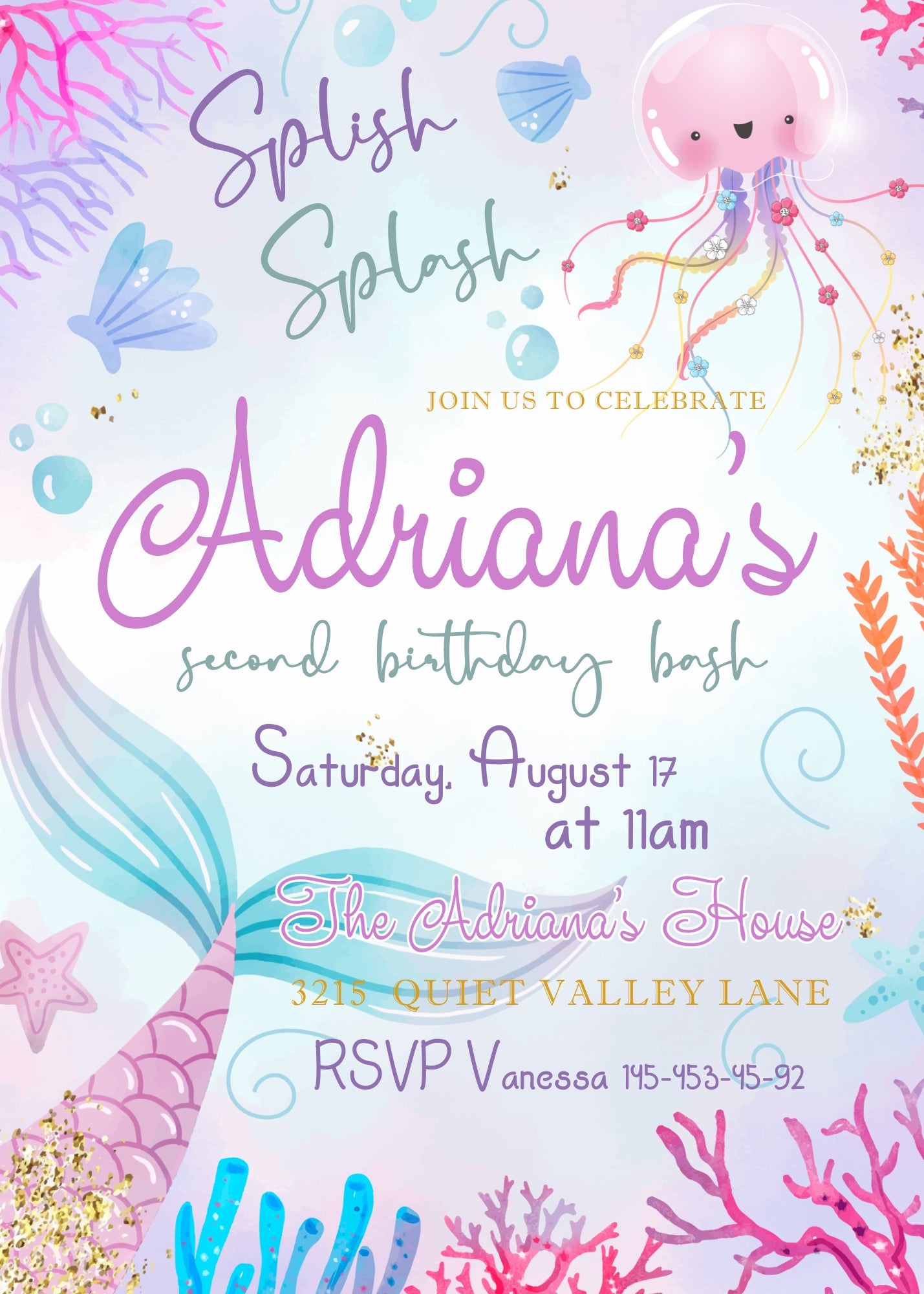 The Little Mermaid Ariel customizable invitation template | Share or Print | girl | GL130