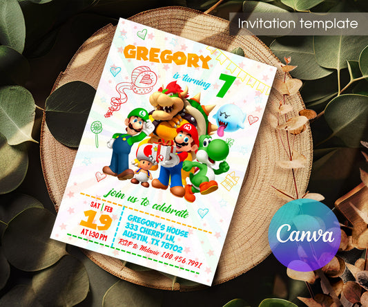 Super Mario Bros customizable invitation template | Share or Print | OZ981
