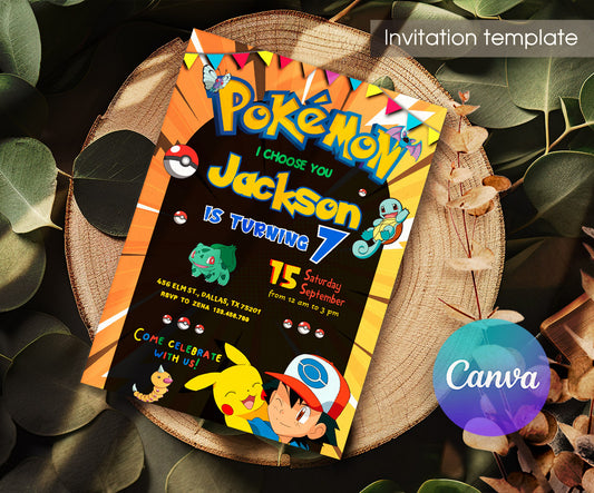 Pokemon Pikachu customizable invitation template | Share or Print | RB888