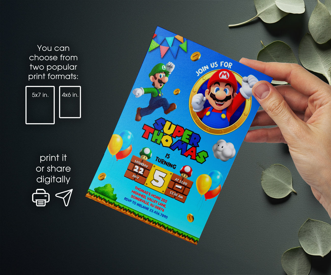 Super Mario Bros customizable invitation template | Share or Print | NT784