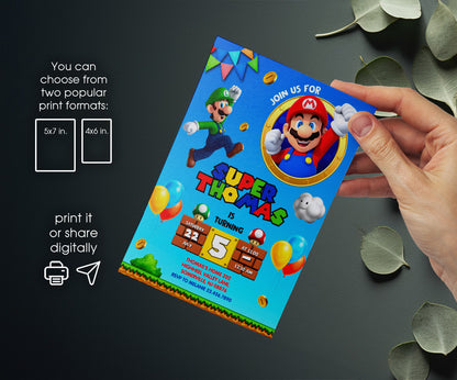 Super Mario Bros customizable invitation template | Share or Print | NT784