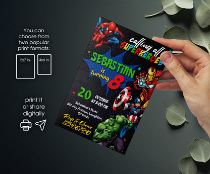 Avengers Marvel Superhero customizable invitation template | Share or Print | boy | YU417