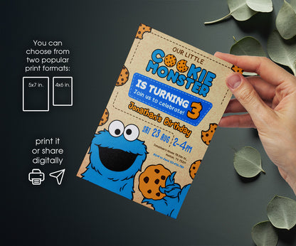 Sesame Street Cookie Monster customizable invitation template | Share or Print | BY298