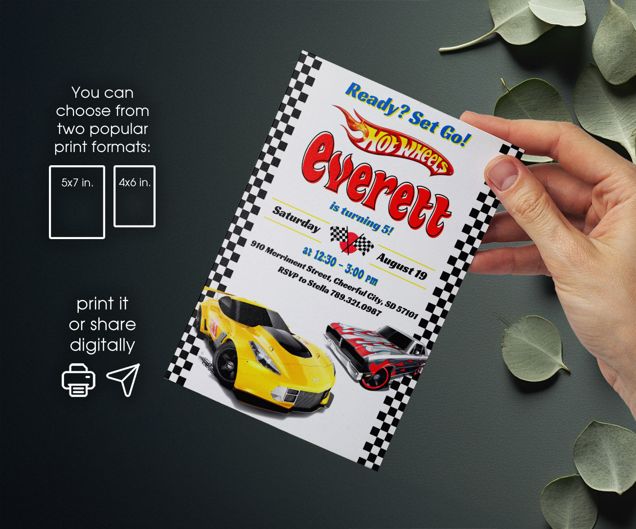 Hot Wheels Racing customizable invitation template | Share or Print | boy | KC322