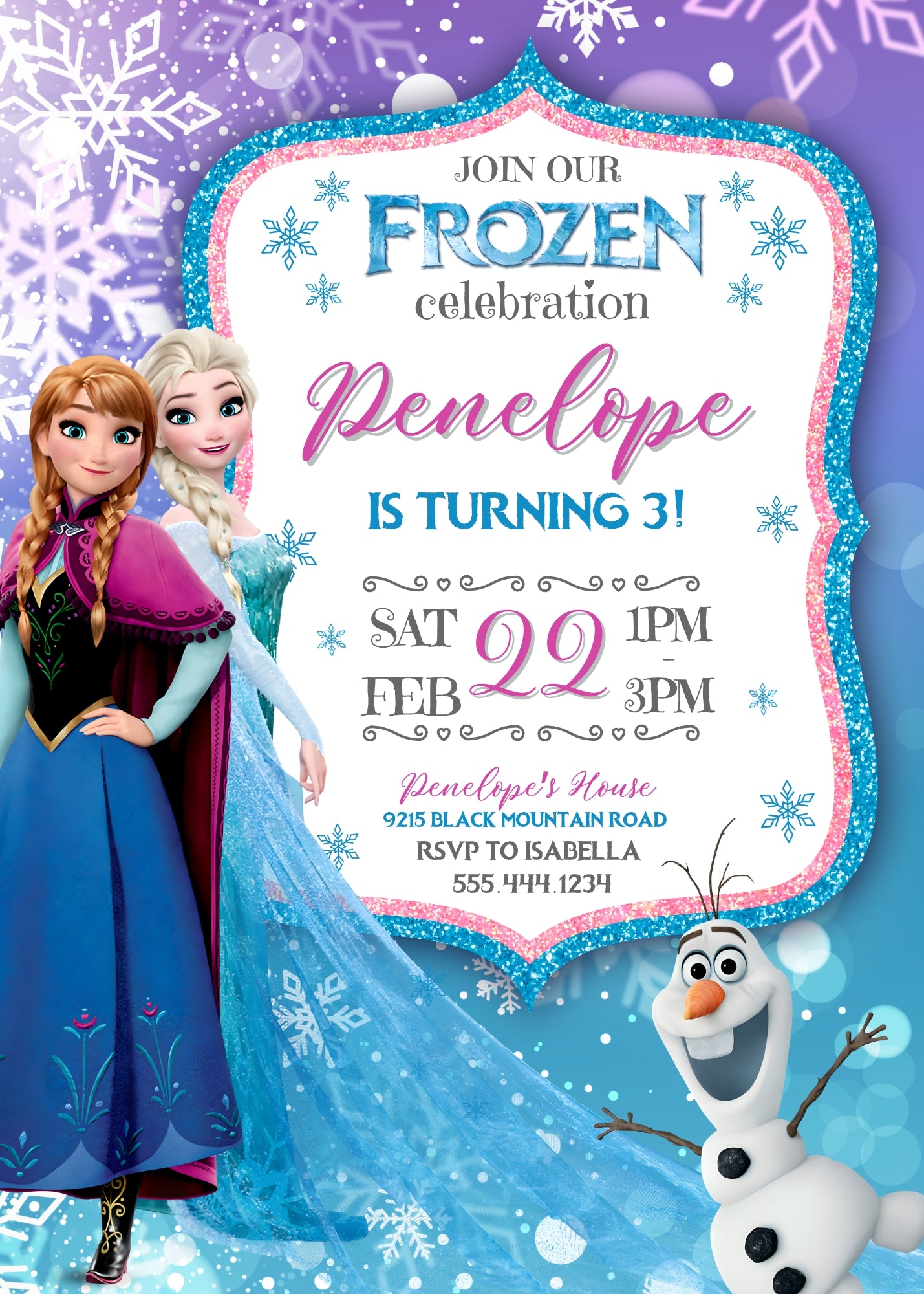Frozen Elsa customizable invitation template | Share or Print | girl | QF771