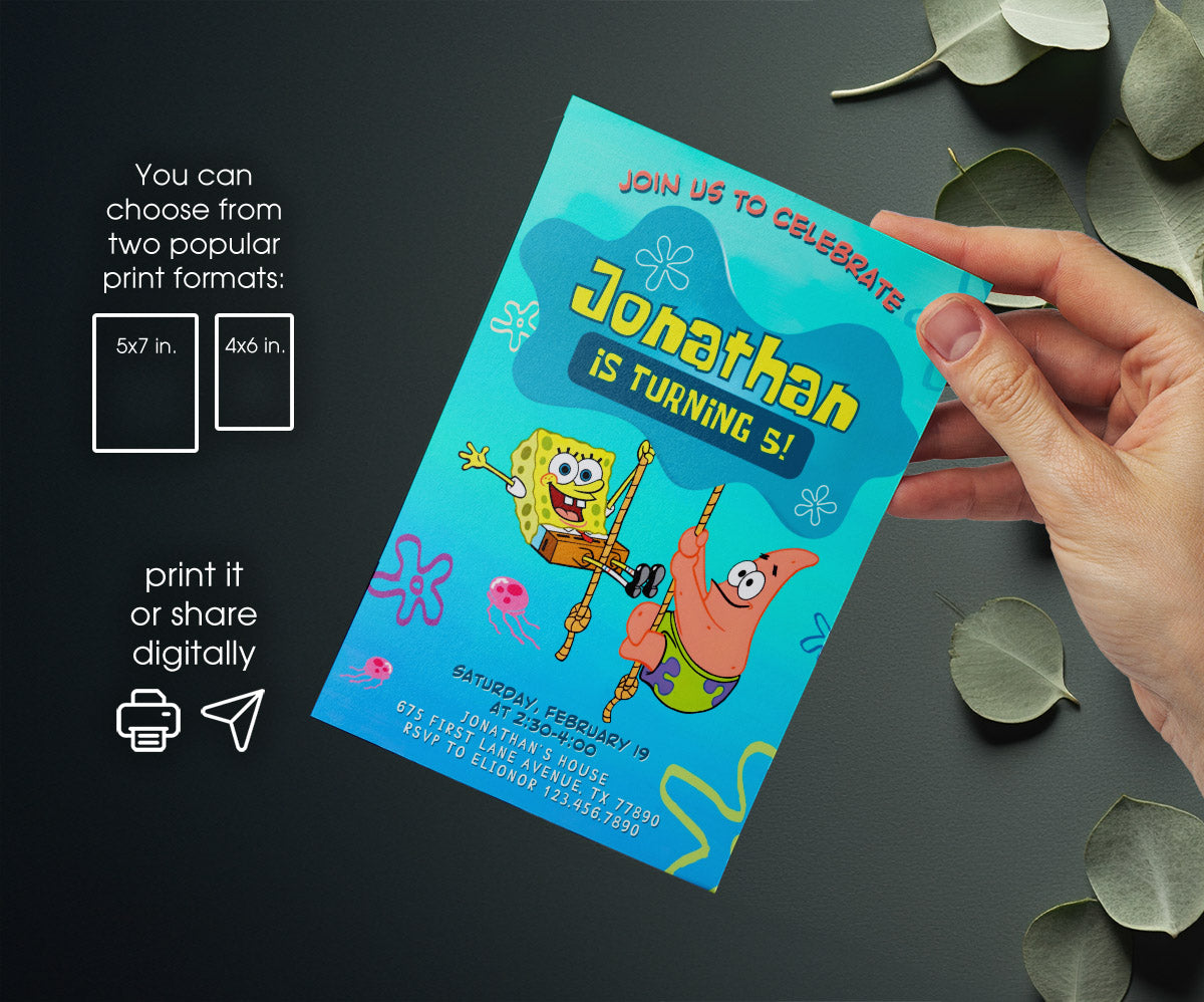 SpongeBob SquarePant customizable invitation template | Share or Print | IC247