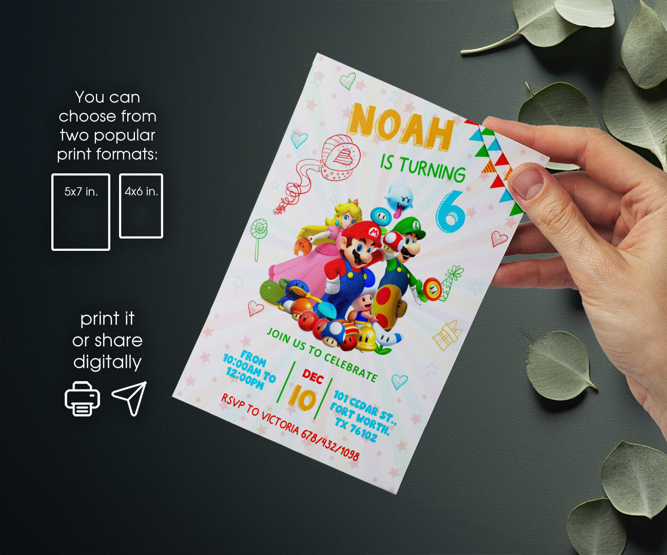 Super Mario Bros customizable invitation template | Share or Print | LV488