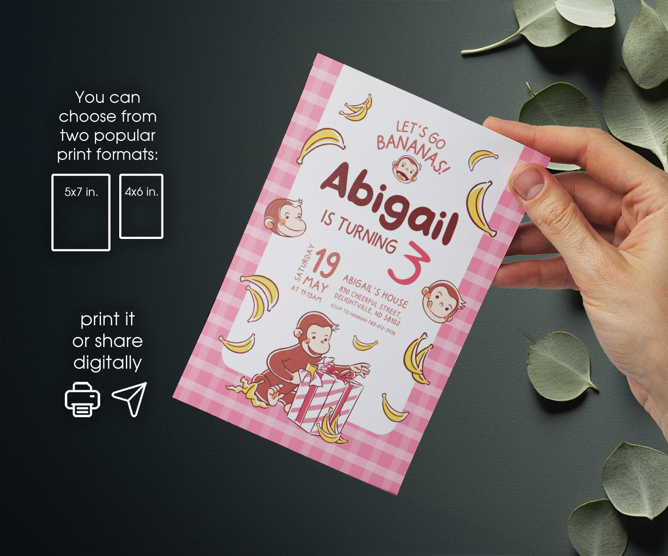 Curious George Monkey customizable invitation template | Share or Print | RL329