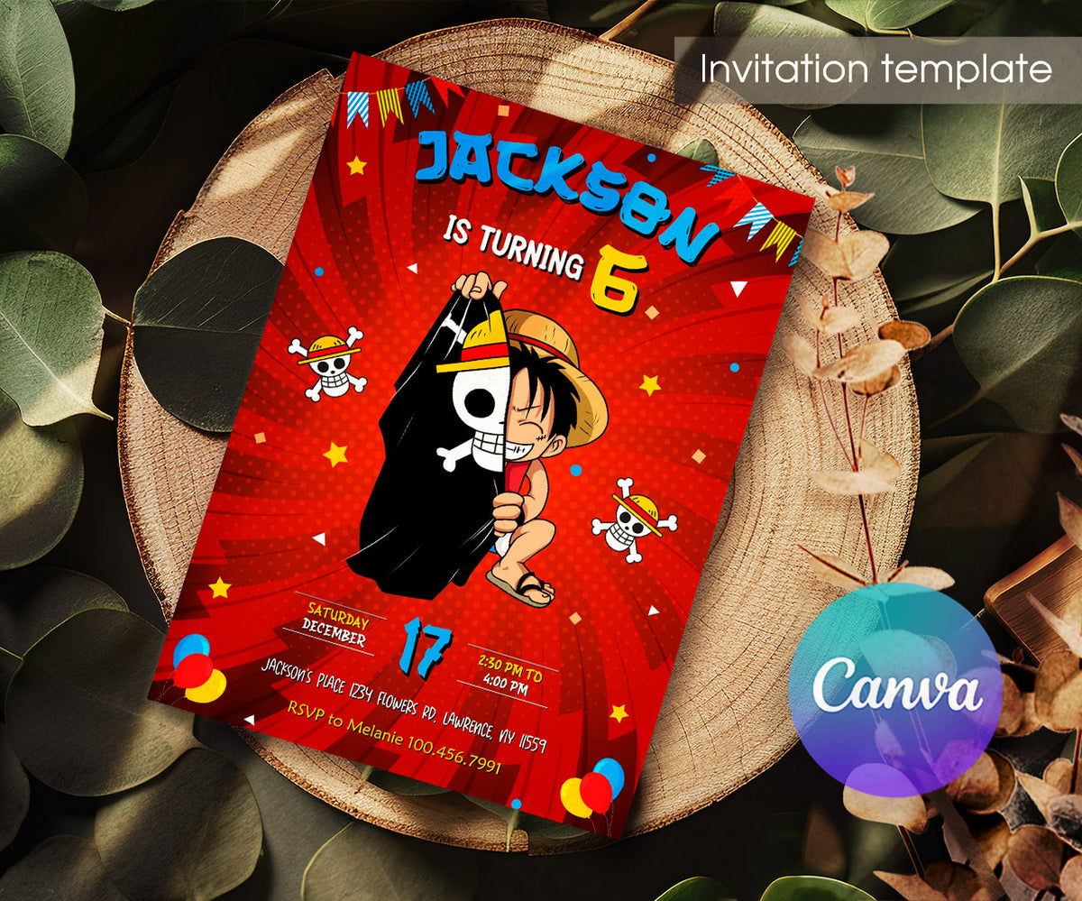 One Piece Monkey D.Luffy Anime customizable invitation template | Share or Print | AO197