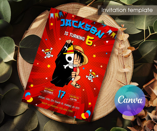 One Piece Monkey D.Luffy Anime customizable invitation template | Share or Print | AO197