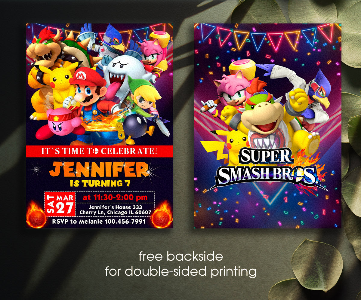 Super Smash Mario Bros customizable invitation template | Share or Print | MT760