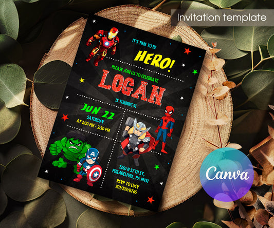 Avengers Marvel Superhero customizable invitation template | Share or Print | boy | ZK499