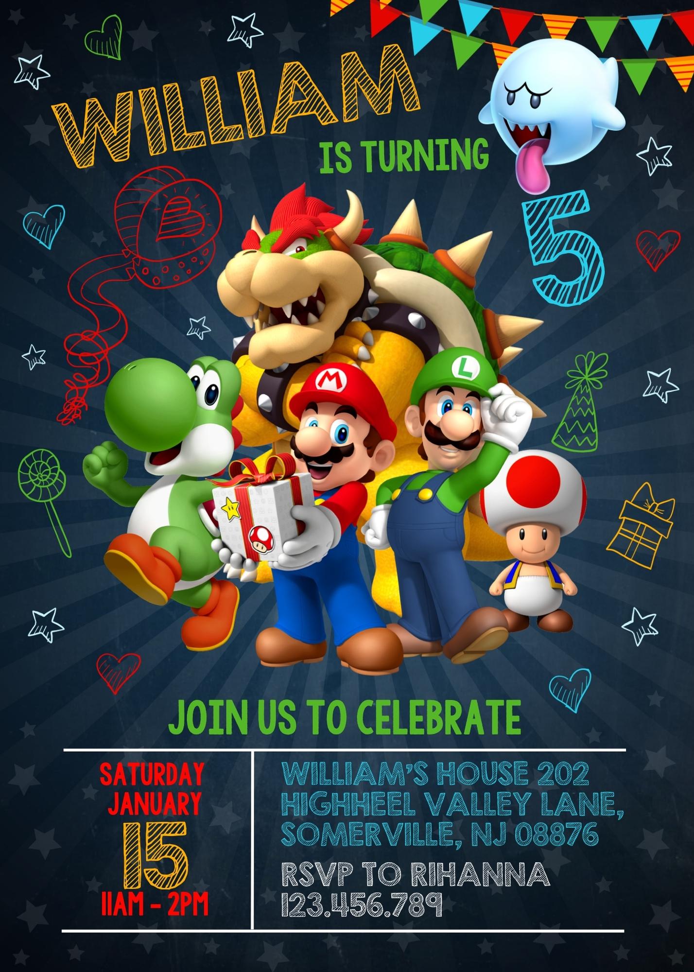 Super Mario Bros customizable invitation template | Share or Print | KM721