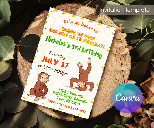 Curious George Monkey customizable invitation template | Share or Print | VI460