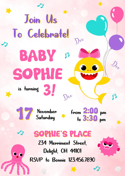 Baby Shark customizable invitation template | Share or Print | CM183