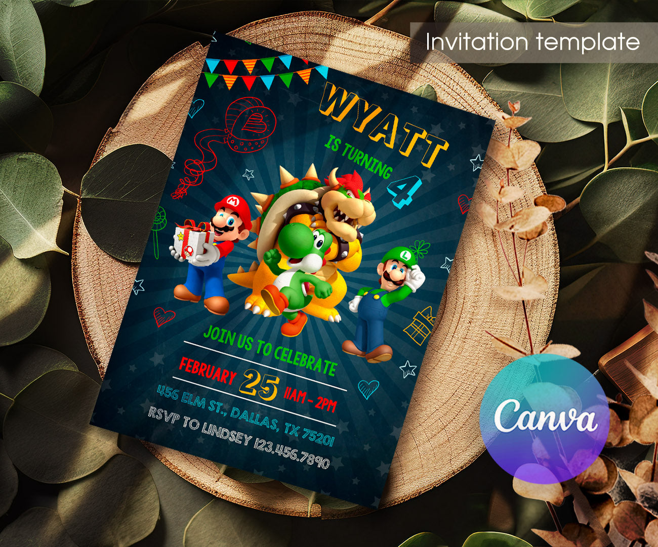 Super Mario Bros customizable invitation template | Share or Print | ZH633