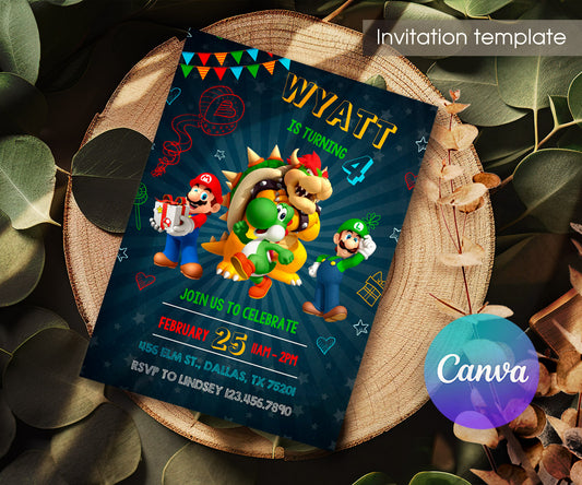 Super Mario Bros customizable invitation template | Share or Print | ZH633