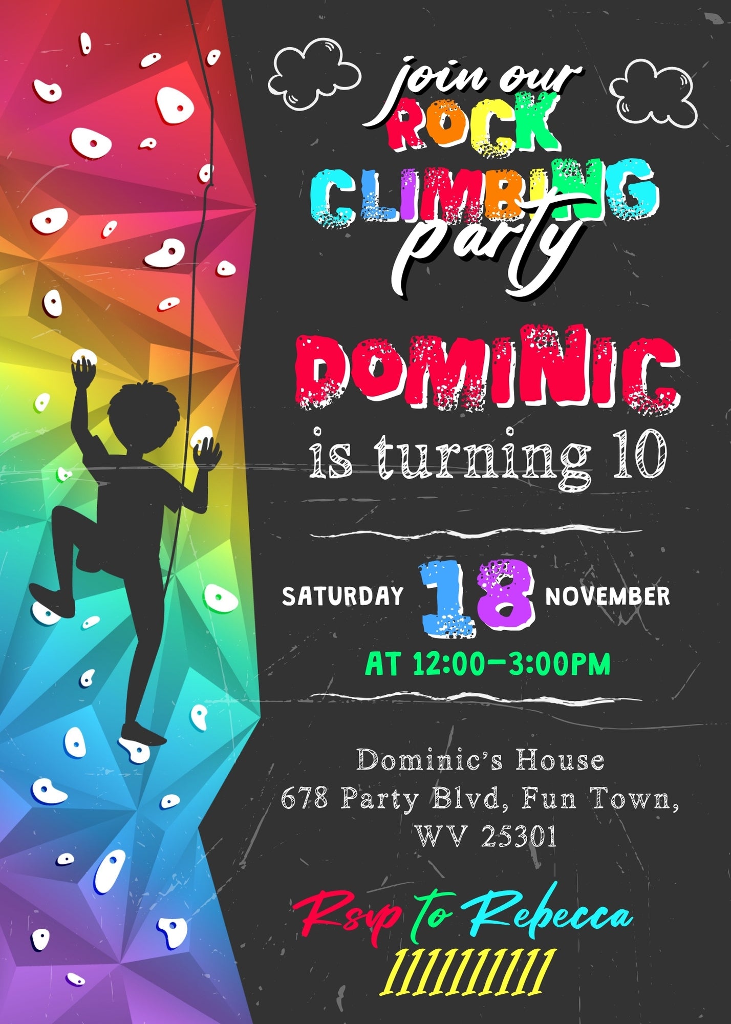 Rock Climbing customizable invitation template | Share or Print | OI337