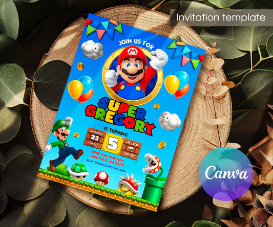 Super Mario Bros customizable invitation template | Share or Print | VV416