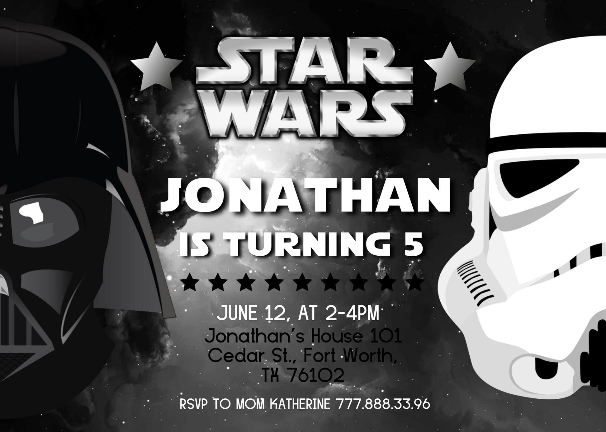 Star Wars Darth Vader customizable invitation template | Share or Print | boy | JW038