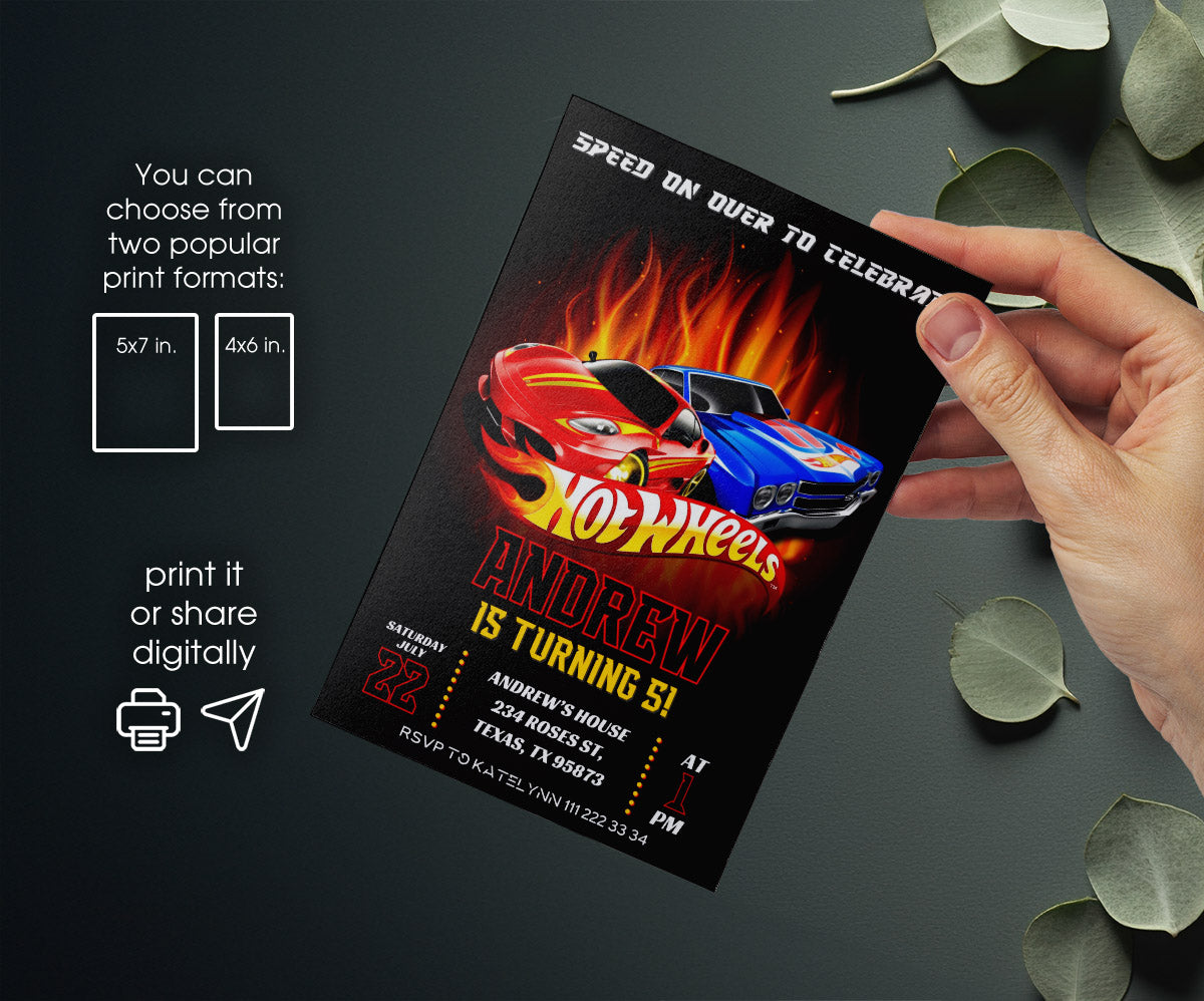 Hot Wheels Racing customizable invitation template | Share or Print | boy | UQ583