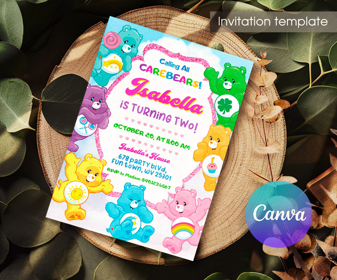Care Bears customizable invitation template | Share or Print | CA003