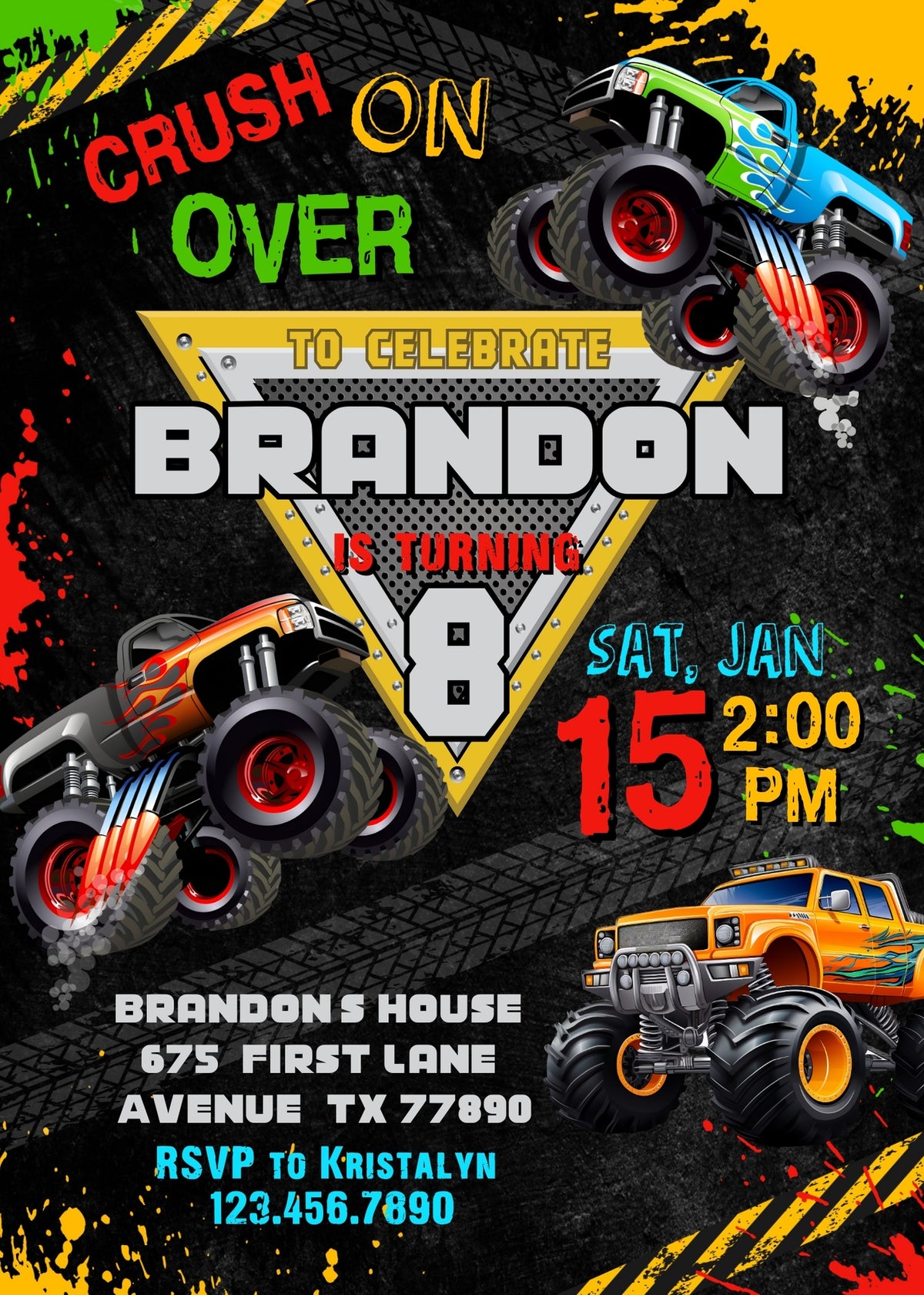 Monster Jam  Monster Truck customizable invitation template | Share or Print | boy | MQ402
