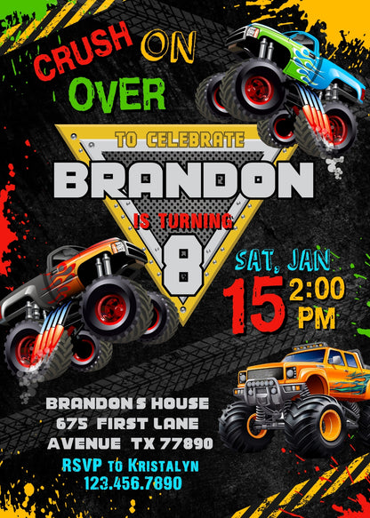 Monster Jam  Monster Truck customizable invitation template | Share or Print | boy | MQ402
