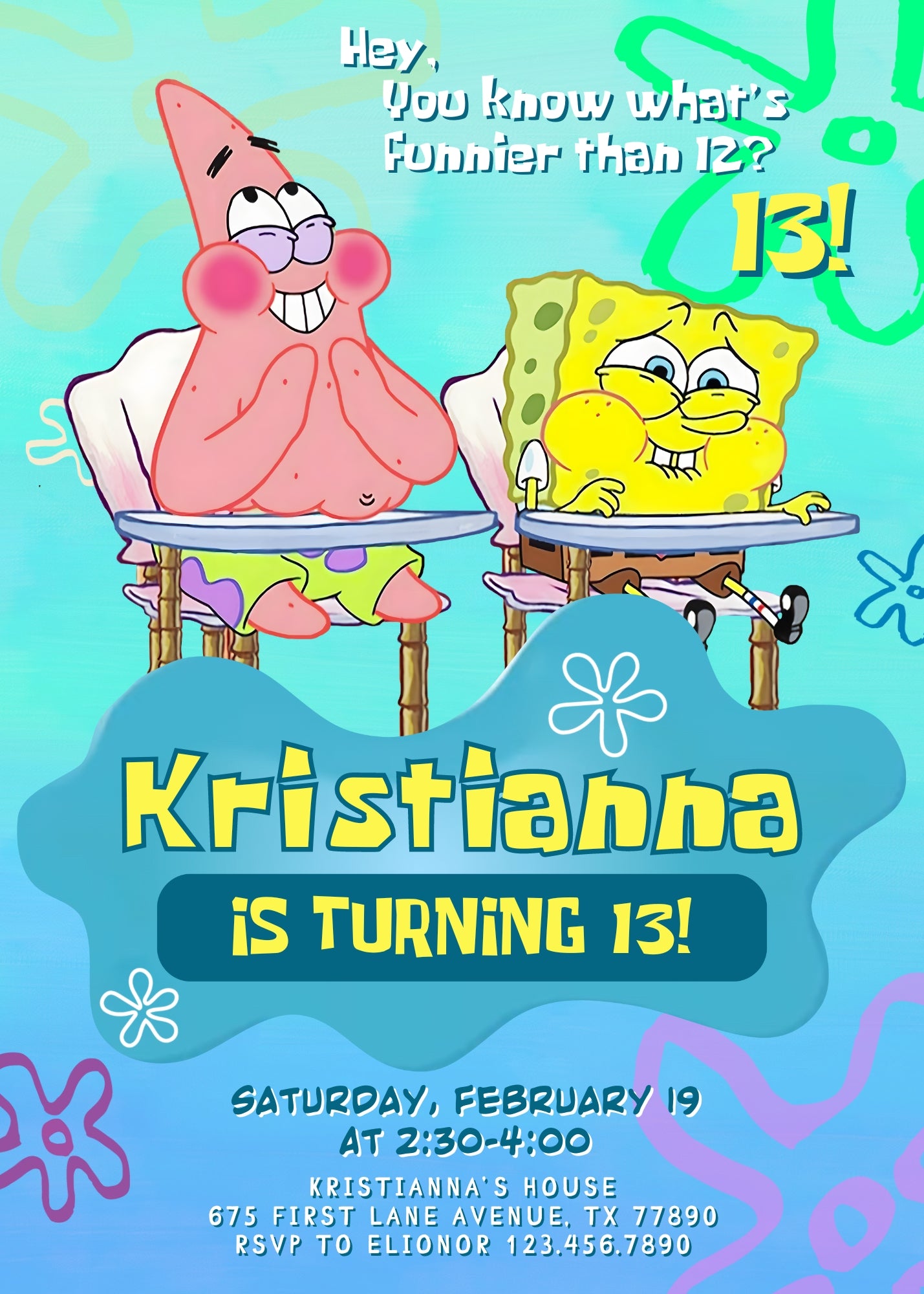 SpongeBob SquarePant customizable invitation template | Share or Print | ZY925