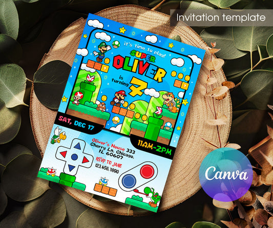 Super Mario Bros customizable invitation template | Share or Print | IG369