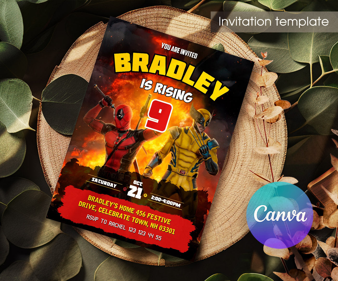 Deadpool Wolverine Marvel customizable invitation template | Share or Print | boy | ZP701