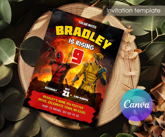 Deadpool Wolverine Marvel customizable invitation template | Share or Print | boy | ZP701