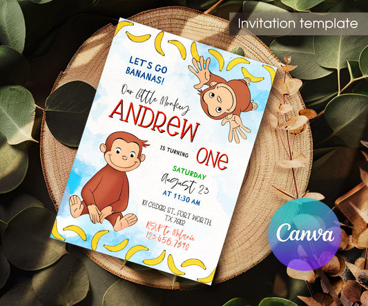 Curious George Monkey customizable invitation template | Share or Print | SO958