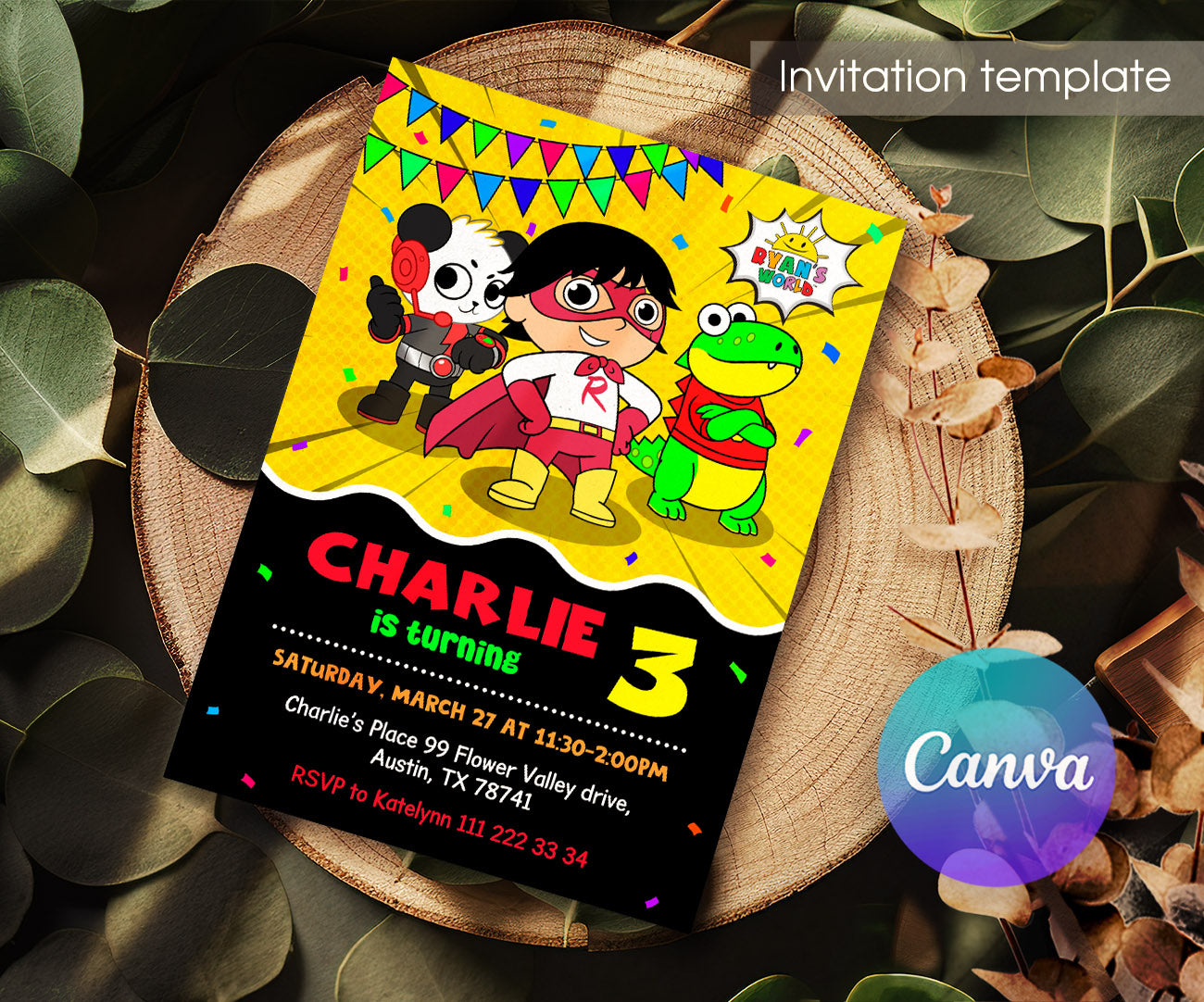 Ryan's World customizable invitation template | Share or Print | NF318