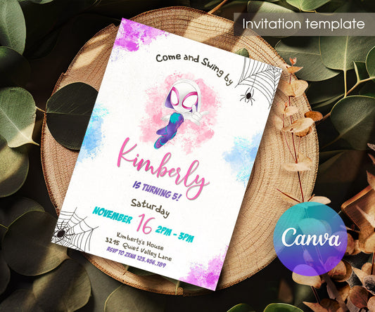 Spider Gwen Ghost Spidey customizable invitation template | Share or Print | girl | AJ612