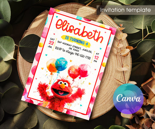 Sesame Street Elmo customizable invitation template | Share or Print | VE069